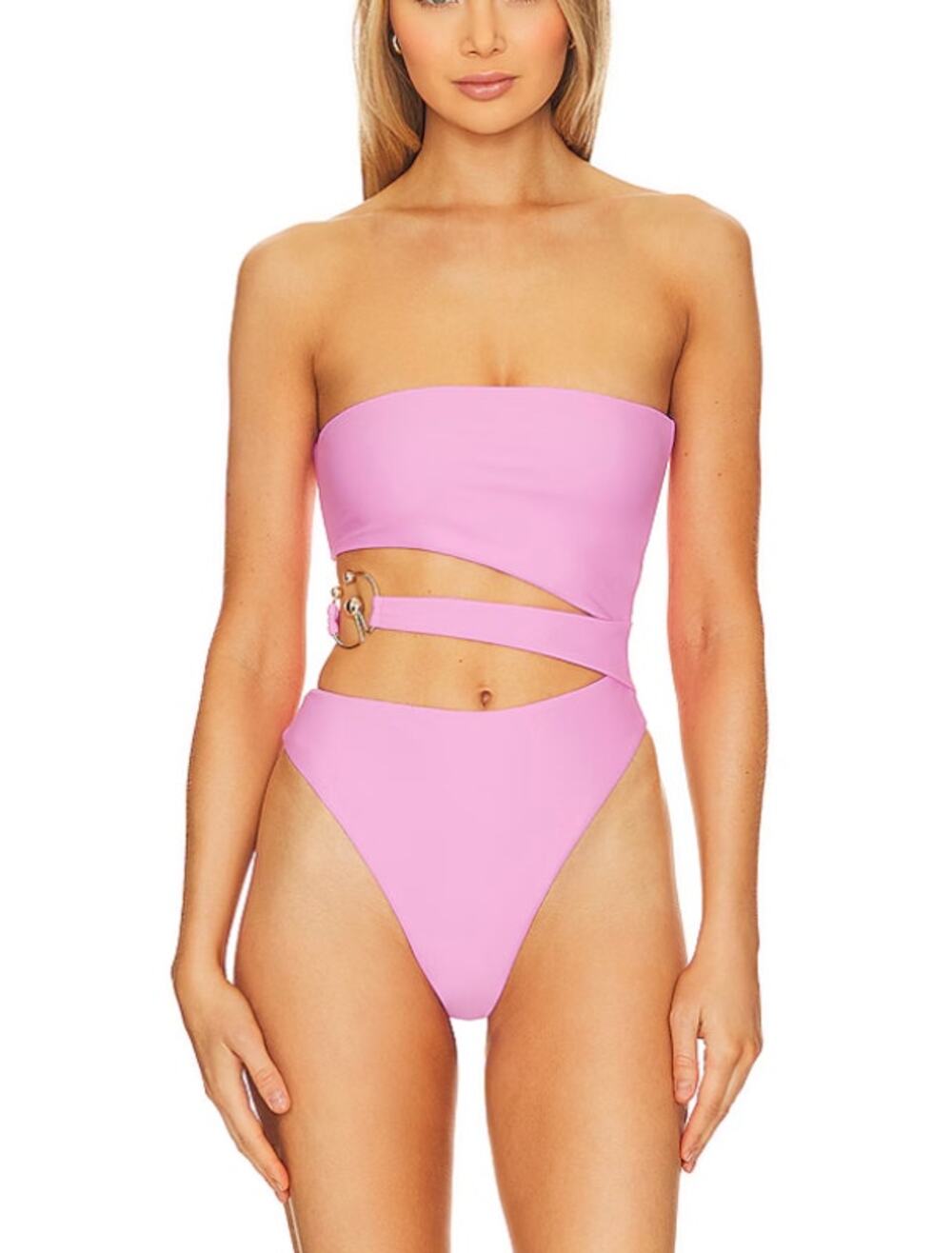 Lovewave Pink Strapless One Piece Swimsuit SMALL Cutout Monokini Cheeky $128 NEW